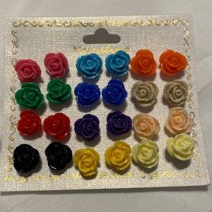 Flower stud earrings - 12 pairs